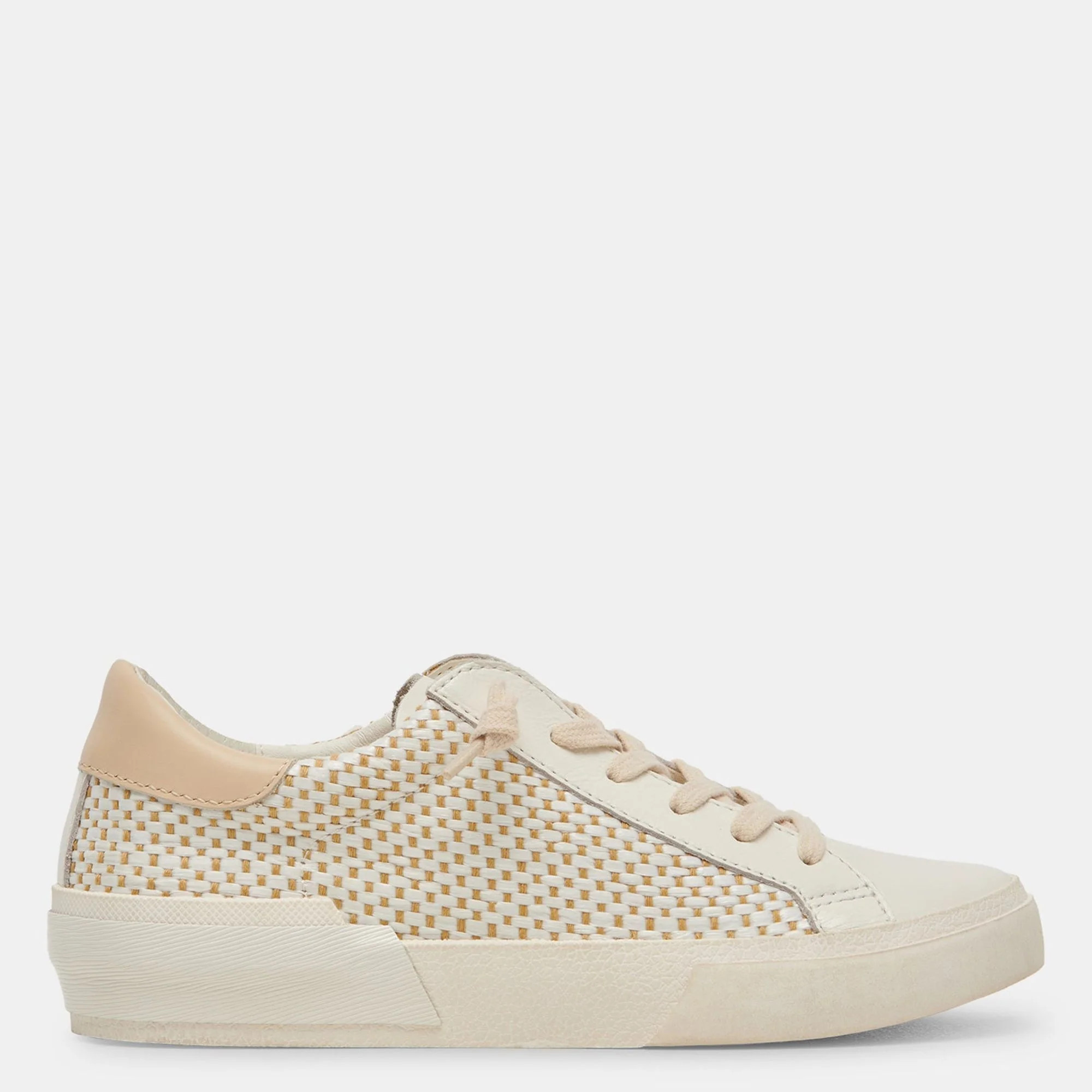 Zina Sneakers Tan Cream Raffia | Shop Simon