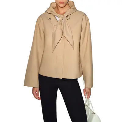 Reformation Kinsley Tie Neck Jacket in Khaki at Nordstrom, Size X-Small | Nordstrom