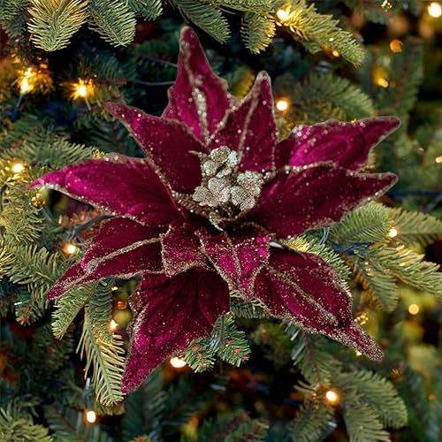 Yonuni 6 Pcs 11 Inch Christmas Poinsettia Flowers (Burgundy) | Amazon (US)