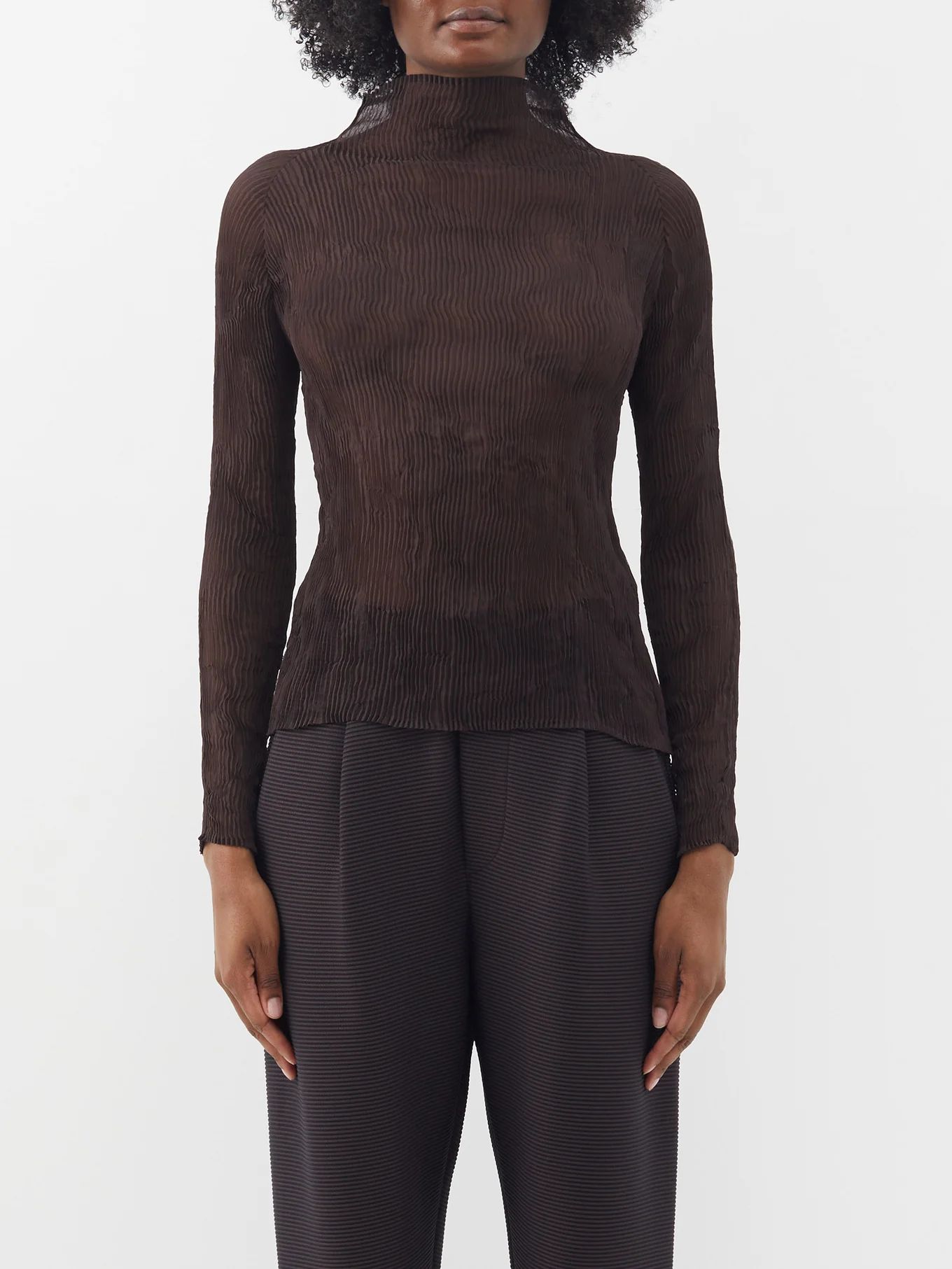 Chiffon Twist high-neck technical-pleated top | Matches (US)
