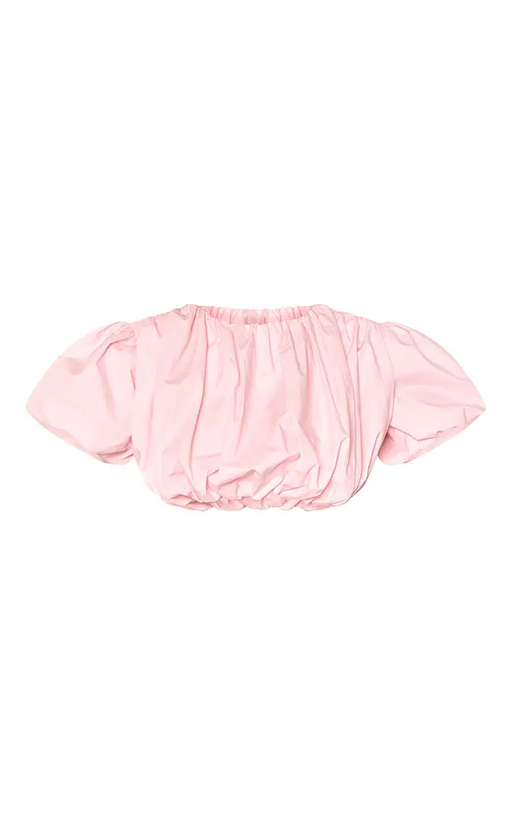 Pale Pink Cotton Short Sleeve Cropped Puffball Top | PrettyLittleThing UK