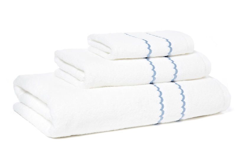 3-Pc Double Scallop Towel Set, Blue | One Kings Lane