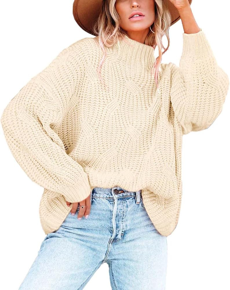 Women's Oversized Crewneck Sweater Drop Shoulder Loose Long Sleeve Knit Pullover Sweater | Amazon (US)