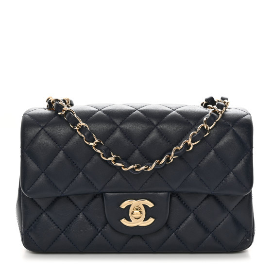 Lambskin Quilted Mini Rectangular Flap Dark Blue | FASHIONPHILE (US)