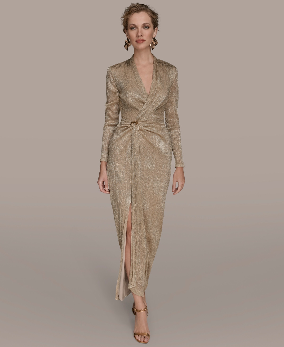 Donna Karan New York Women's V-Neck Draped Gown - Gold | Macy's