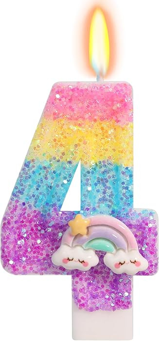 Rainbow Candles for Cakes, Number 4 Candle Rainbow Cake Topper for 4th Birthday Decorations Girl | Amazon (US)