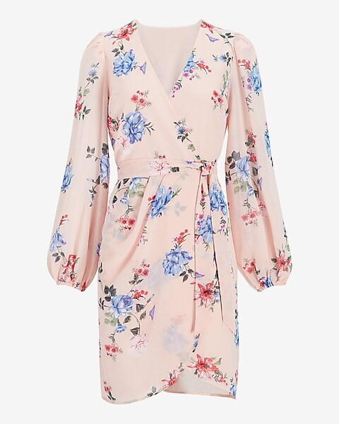 Floral Faux Wrap Tulip Hem Dress | Express