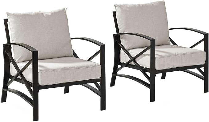 Rustic Retreat 2 Piece Outdoor Metal Armchair Set Oatmeal/Oil Rubbed Bronze - 2 Chairs, 29" D x 3... | Amazon (US)