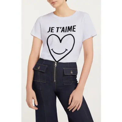 Cinq à Sept Smiling Heart Cotton Graphic T-Shirt in White at Nordstrom, Size Large | Nordstrom