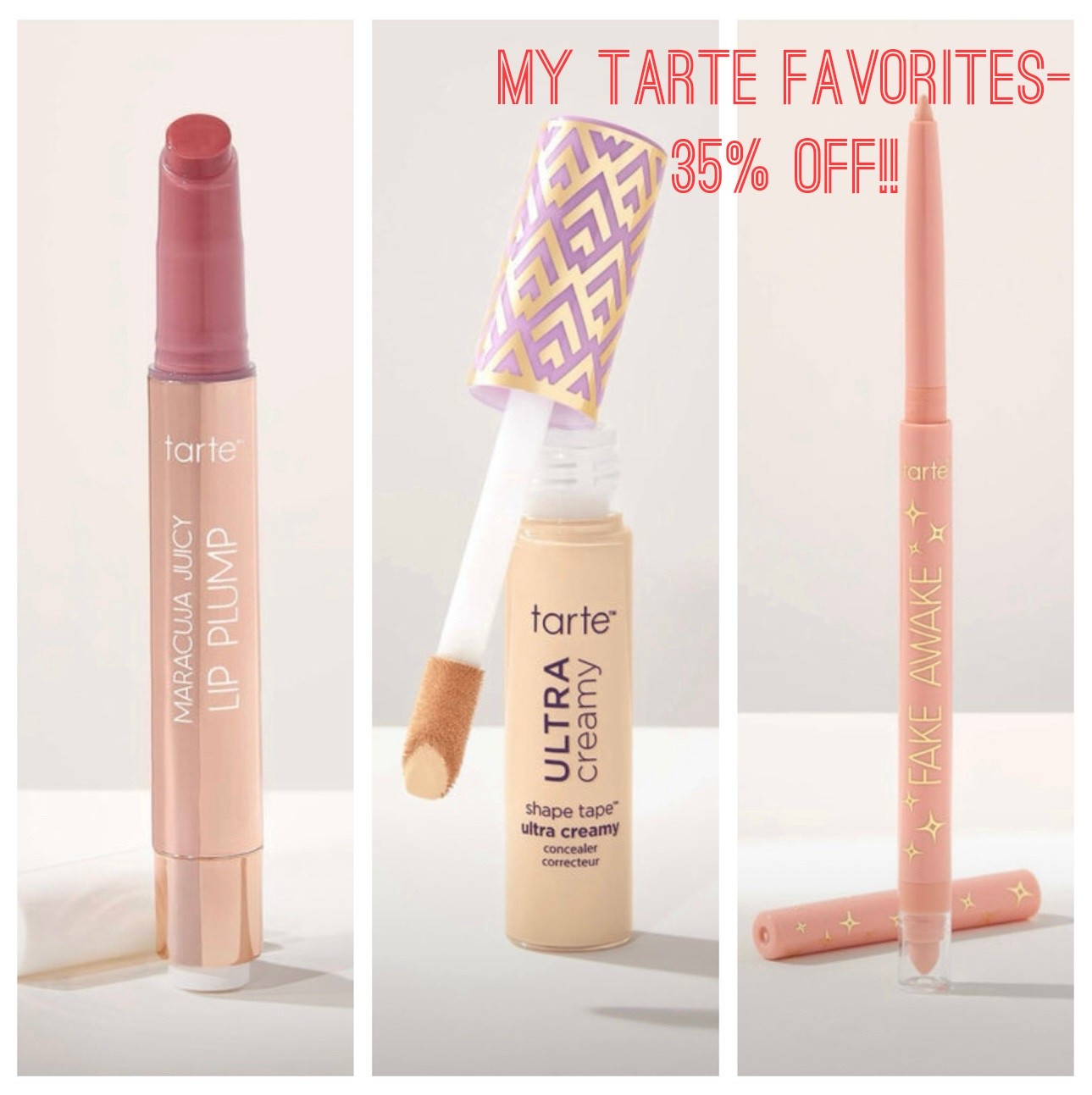 Tarte is giving 35% off for only 3 days! Stock up now. I’ve used their creamy concealer since Day 1, love the Maracuja juicy lip and the Stay Awake eye liner. #tarte #tartesale #makeup #makeupover50 

#LTKBeauty #LTKSpringSale #LTKSaleAlert