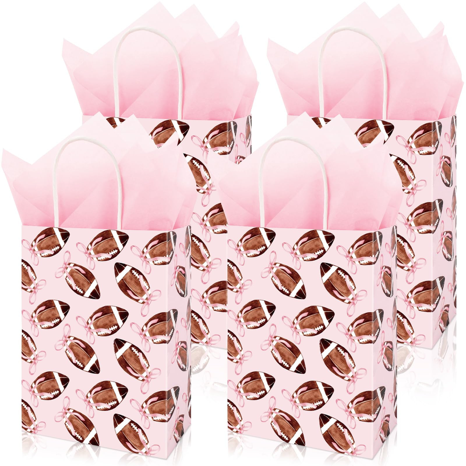 FYSUIMU 16Pcs Pink Football Paper Gift Bags with Tissue Paper Coquette Bow Goodie Handle Bags Can... | Amazon (US)
