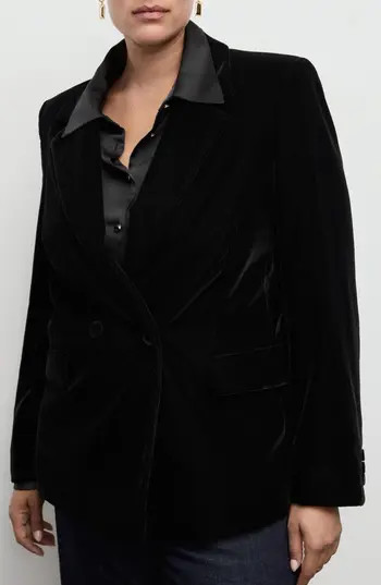 MANGO Double Breasted Velvet Blazer in Black at Nordstrom Rack, Size Small | Nordstrom Rack