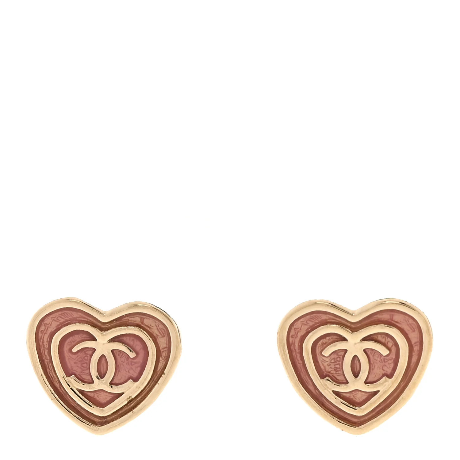 Crystal CC Resin Heart Earrings Gold Pink White | FASHIONPHILE (US)