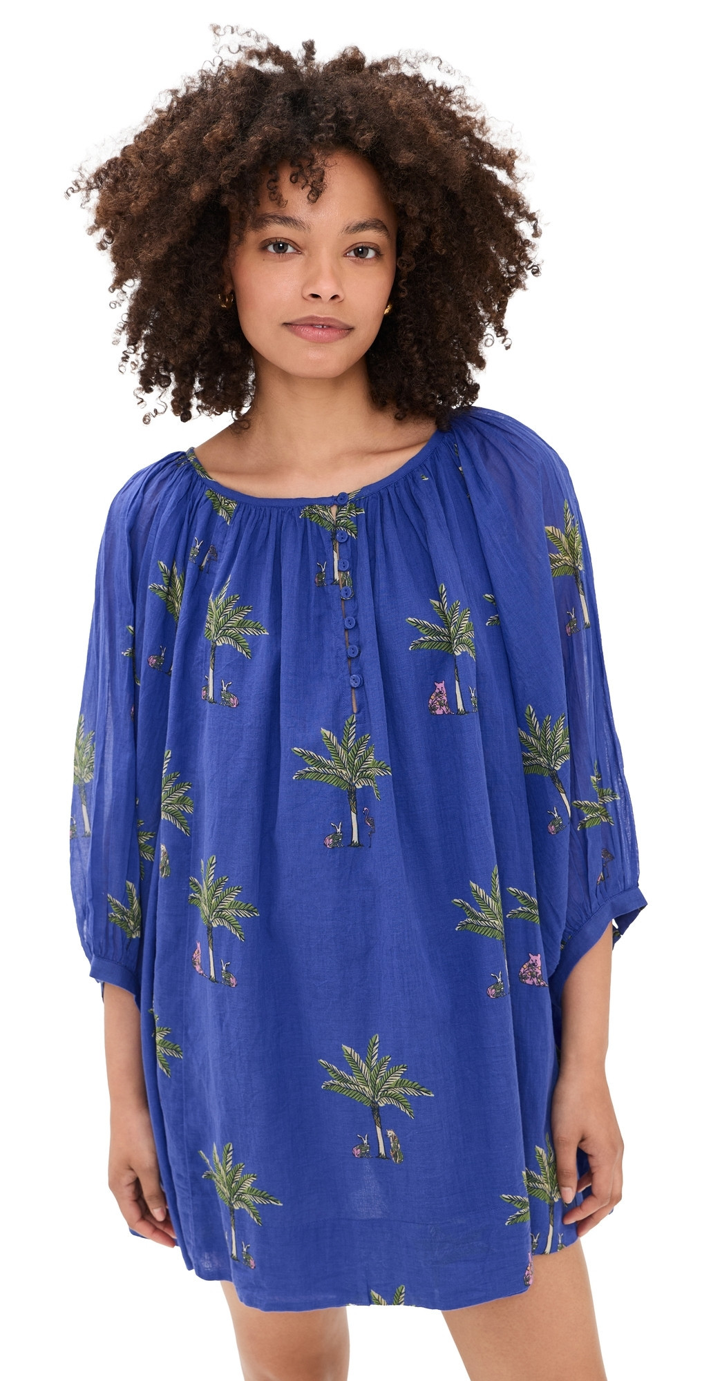 Coniglio Palm Beach Shirred Half Placket Mini Dress Petit Palm Deep Periwinkle One Size | Shopbop