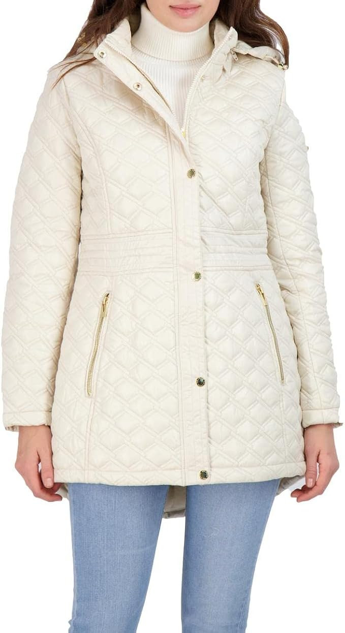 Via Spiga Women's Quilted Mid-Length Puffer Jacket with Drawcord Hood | Amazon (US)