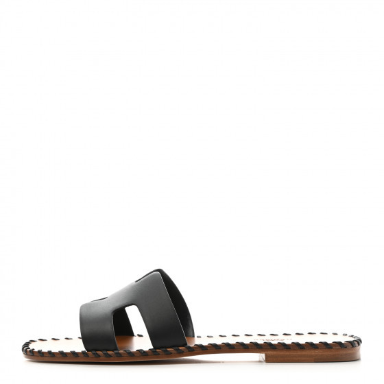 HERMES Box Calfskin Braided Oran Sandals 38 Black | FASHIONPHILE (US)