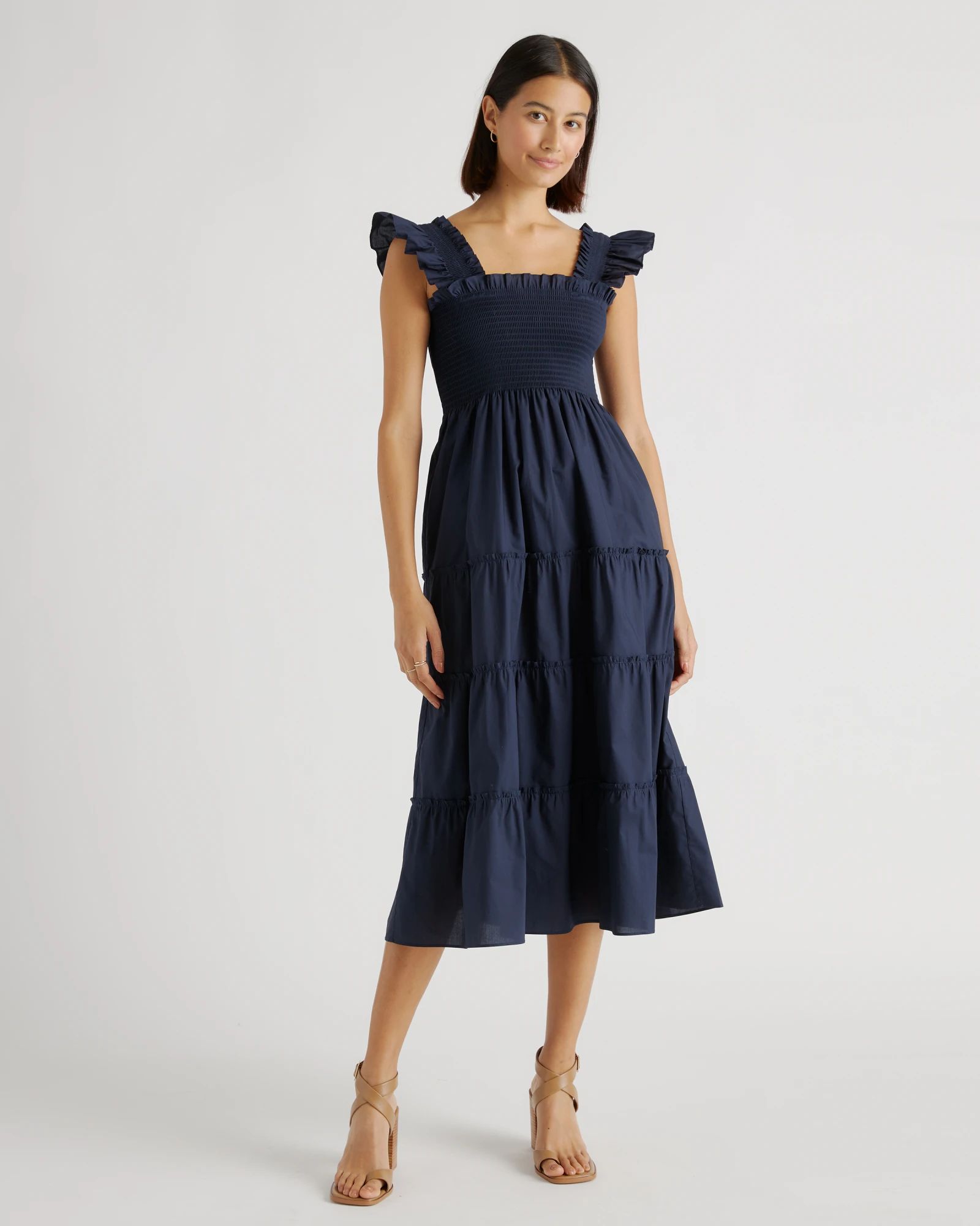 100% Organic Cotton Smocked Midi Dress | Quince