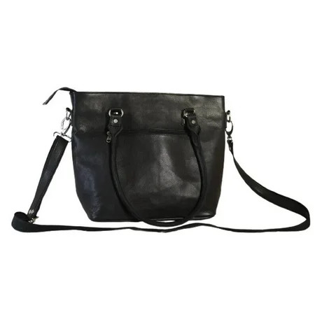 Handmade Black Leather Tote Bag With Zip Closer Classic Shoulder Bag For Women | Walmart (US)