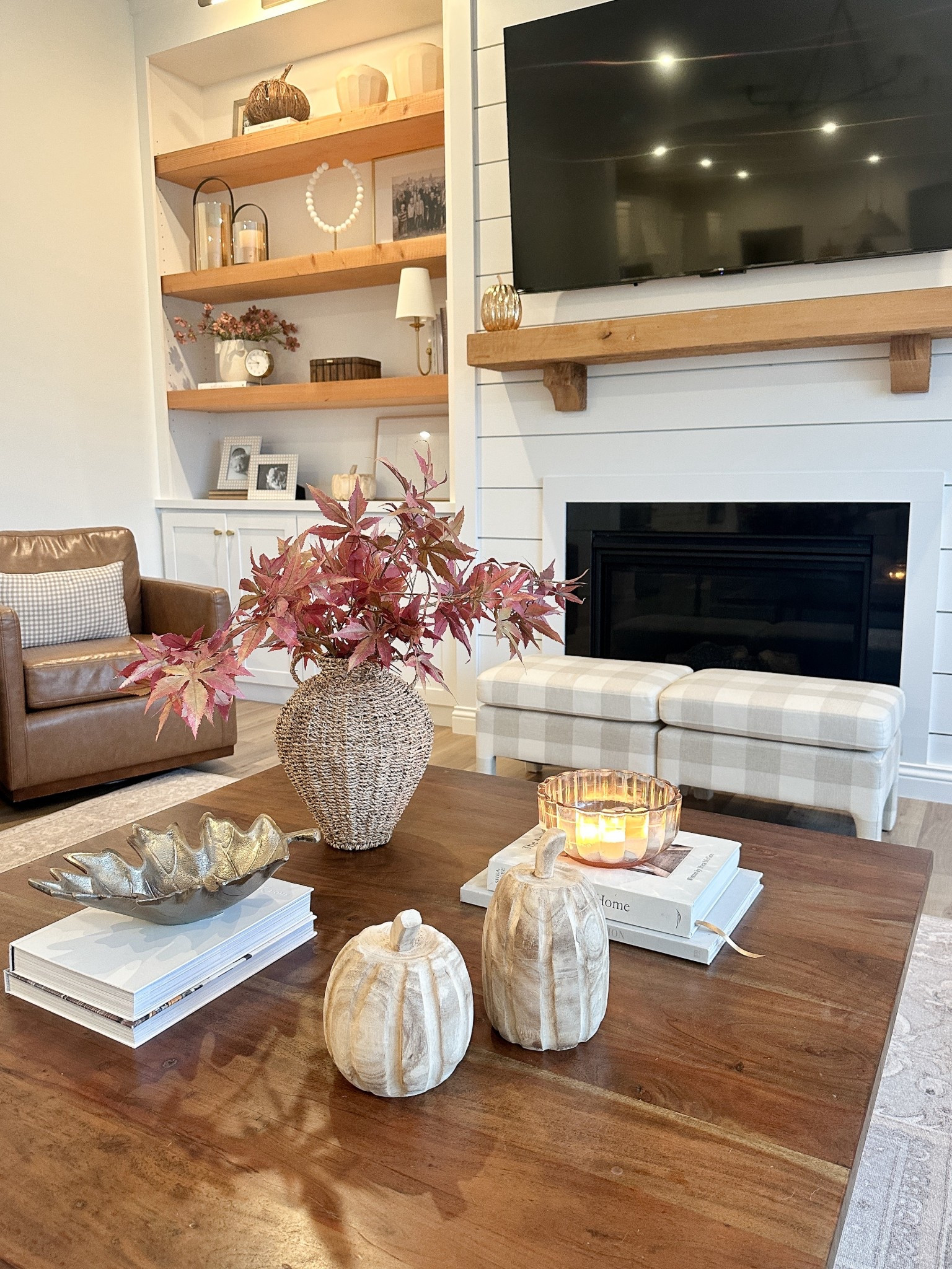 Subtle fall decor, fall stems, wooden pumpkins, leaf tray, ottoman, swivel chair, Chita Henry swivel chair 

#LTKHome #LTKFallSale #LTKSeasonal