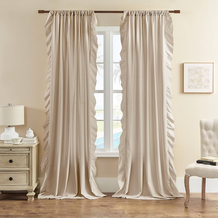 Light Tan Ruffle Curtains 108 Inches Long for Living Dining Room Bedroom 2 Panels Rod Pocket Ligh... | Amazon (US)
