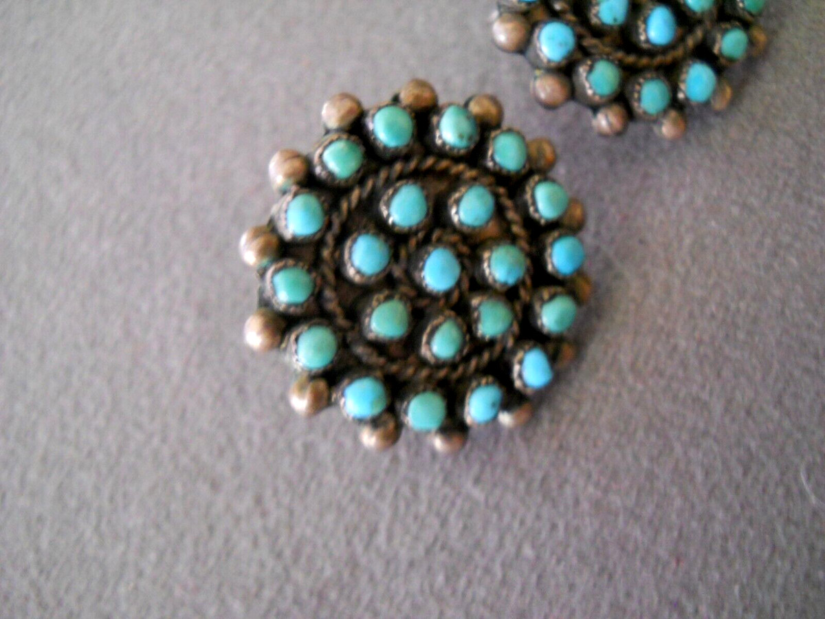 OLD Native American Multi-Shade Turquoise Cluster Sterl Silver Screw Bk Earrings | eBay US