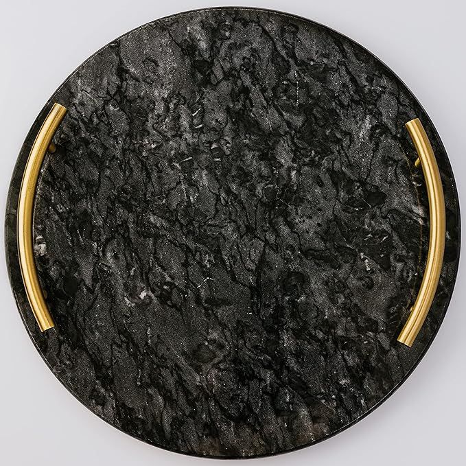 Black Marble Decorative Tray (12") | Marble Tray for Bathroom, Perfume Tray, Round Vanity Tray | ... | Amazon (US)