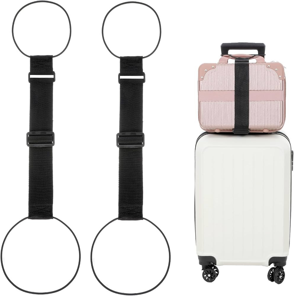 2 Pack Luggage Straps, Nylon Elastic Wrap Belts, Adjustable Travel Bungees for Suitcase Handle, B... | Amazon (UK)