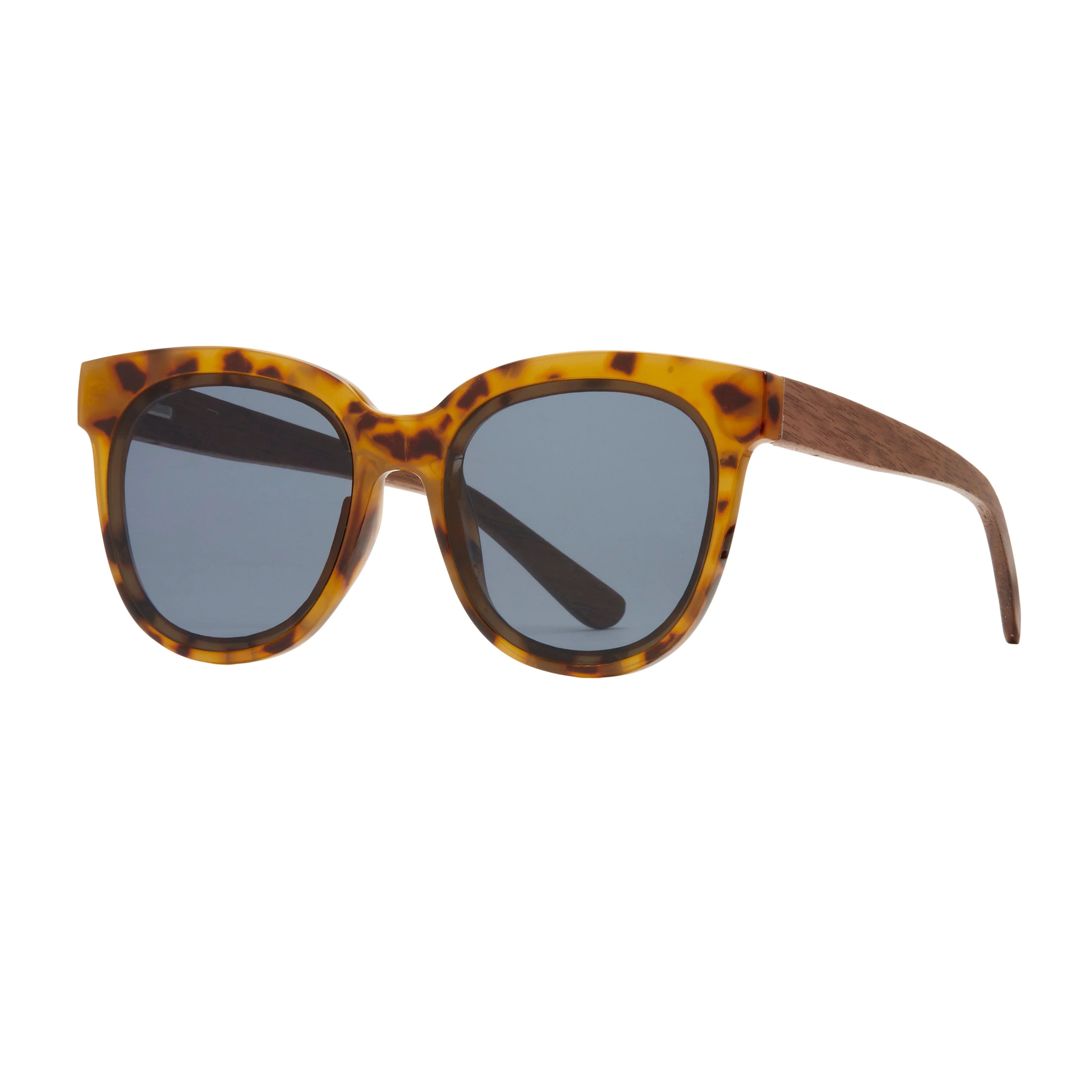 Emry Honey Tortoise/Zebra Wood Oversized Polarized Sunglasses, Smoke Lens, Recycled Plastic Frame... | Walmart (US)
