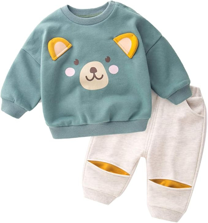 Toddler Baby Boys Clothes Long Sleeve Clothes Set Cute Cartoon Tops+Pants 2 Piece Outfits | Amazon (US)