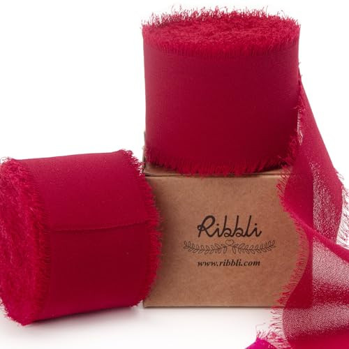 Ribbli Dark Red Chiffon Ribbon 1-1/2 inch x 20 Yard Handmade Fringe Chiffon Silk Ribbon,Dark Red Ribbon for Wrapping, Wedding Invitations, Bridal Bouquets, Home Decor | Amazon (US)