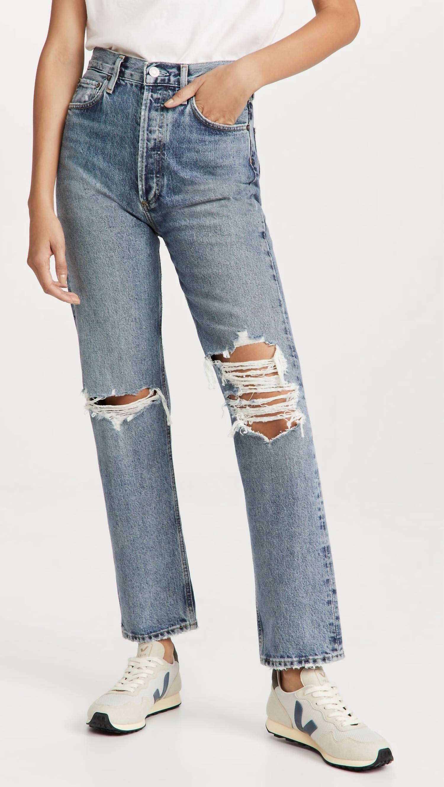 90's Pinch Waist Ripped High Rise Straight Jeans In Backdrop | Shop Simon