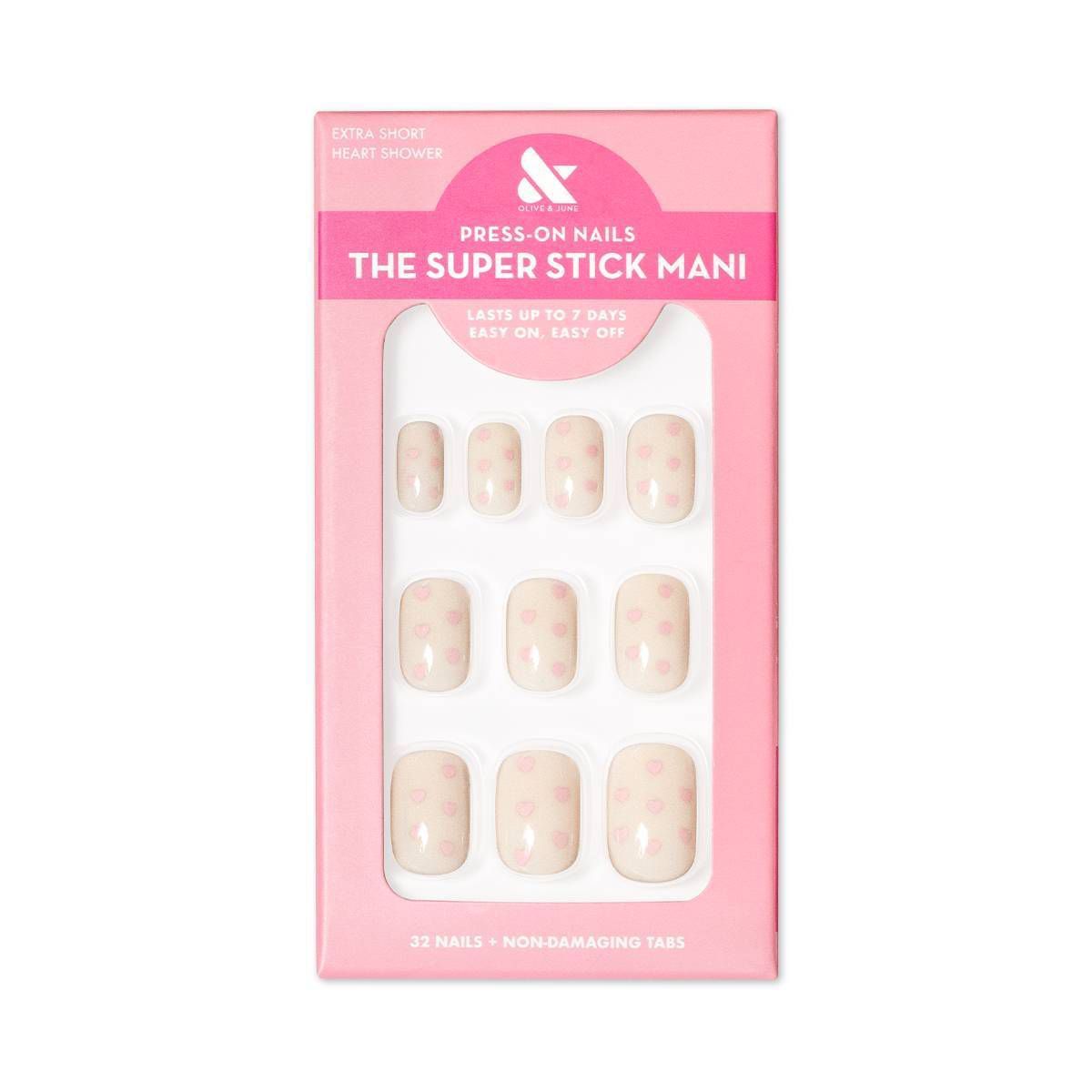 Olive & June Press On Nail Tabs - XS Squoval - Heart Shower - 32ct | Target
