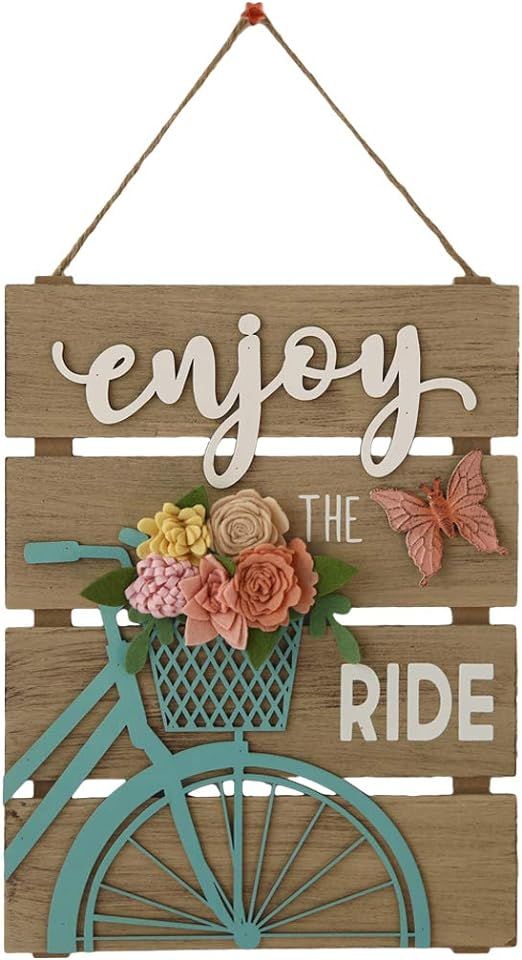 HOMirable Spring Wall Decor Bicycle Butterfly Home Hanging Sign 3D Fabric Flowers Wall Plaque Enj... | Amazon (US)