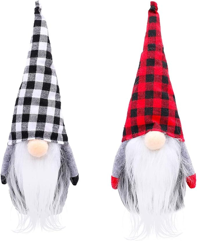 IngTall 2 Pack Christmas Gnome Ornament,10 inch Swedish Tomte Plush Buffalo Check Gnome Decoratio... | Amazon (US)