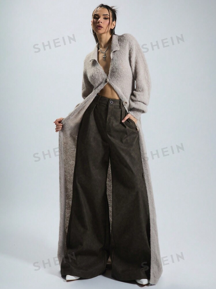 MUSERA Fall Clothes Fluffy Knit Longline Cardigan | SHEIN