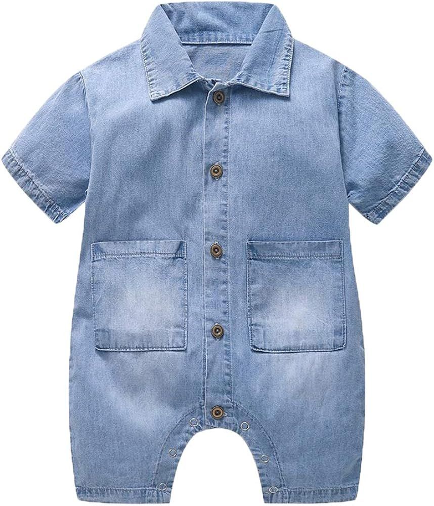 Y·J Back home Baby Boy Jeans Romper Infant Cotton-Denim Outfit | Amazon (US)