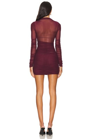 Moxey Ruched Mesh Mini Dress in Merlot | Revolve Clothing (Global)