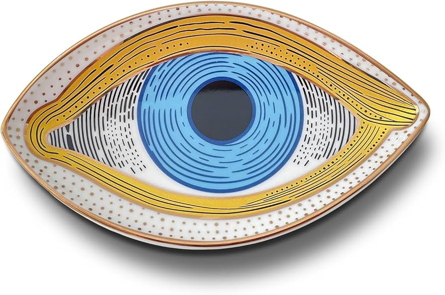 Exquisite Small Ceramic Jewelry Tray - Trinket Dish Evil Eye Decor, Gold Plate Ring Holder, Moder... | Amazon (US)