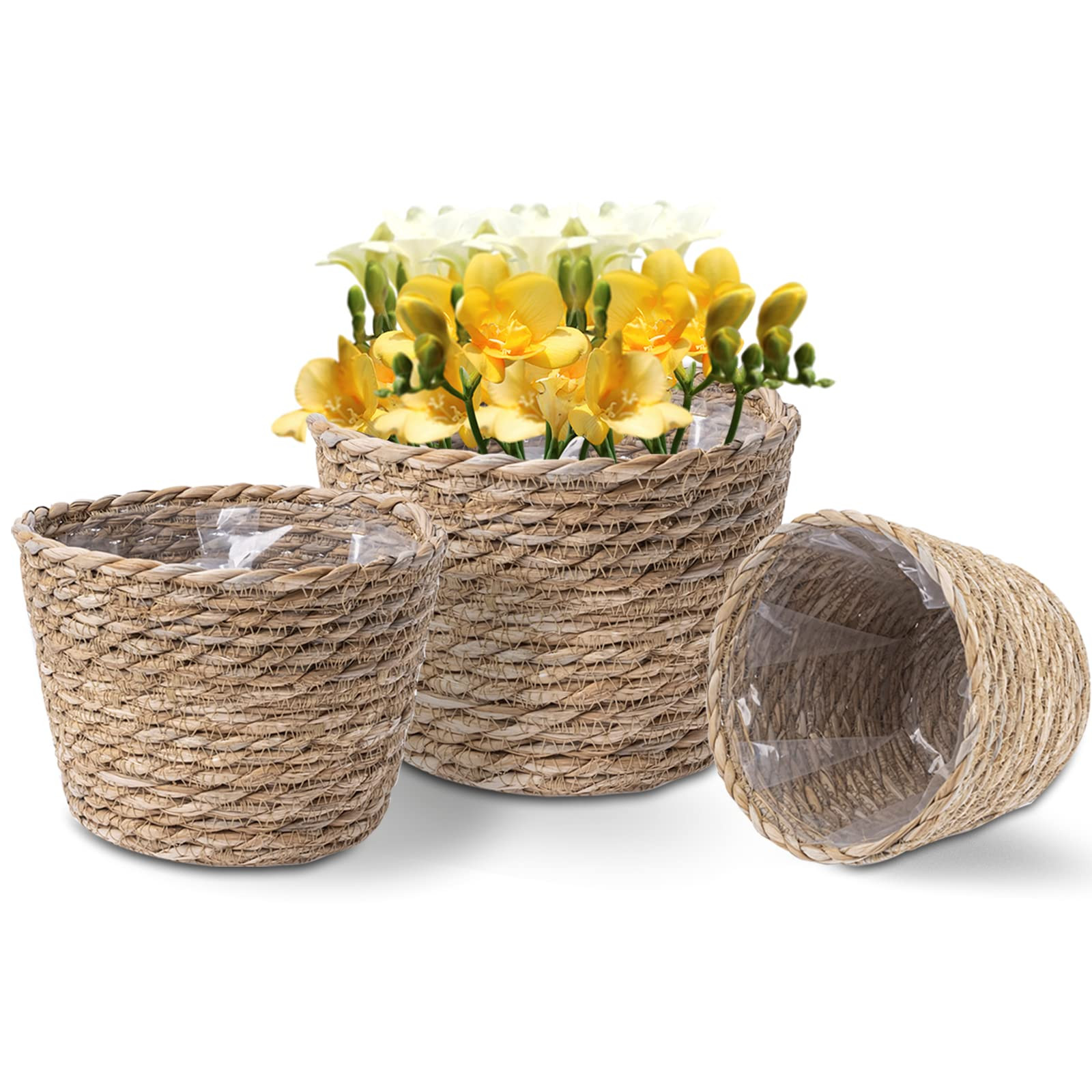 3 Pack Seagrass Planter Basket, Flower Pots Cover Storage Basket Plant Containers, Woven Planter ... | Amazon (CA)