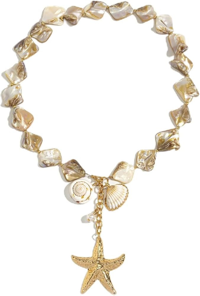 Starfish Shell Necklaces for Women Trendy Summer Boho Seashell Pendant Beach Necklace Gold Charm ... | Amazon (US)