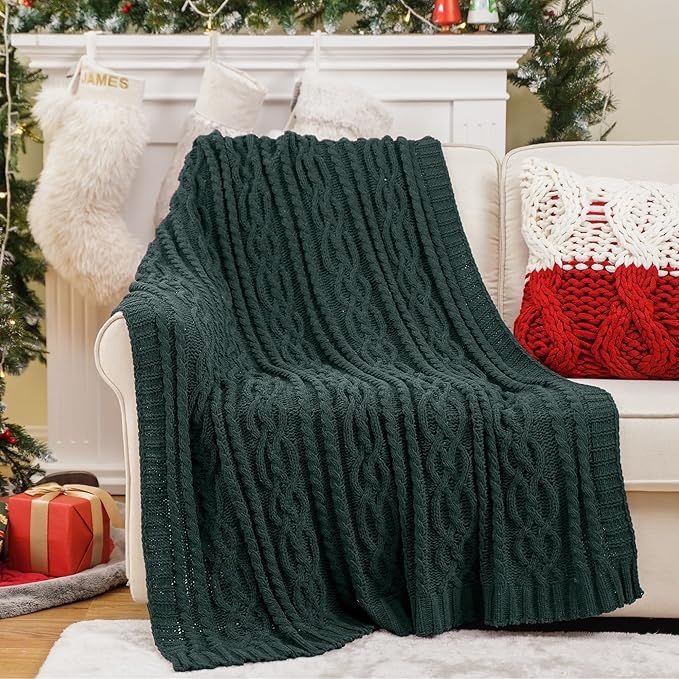 Battilo Christmas Dark Green Throw Blanket for Couch, Woven Chenille Knit Throw Blanket Versatile... | Amazon (US)