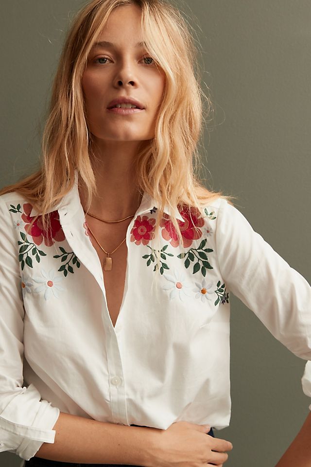 Maeve Embroidered Floral Buttondown | Anthropologie (US)