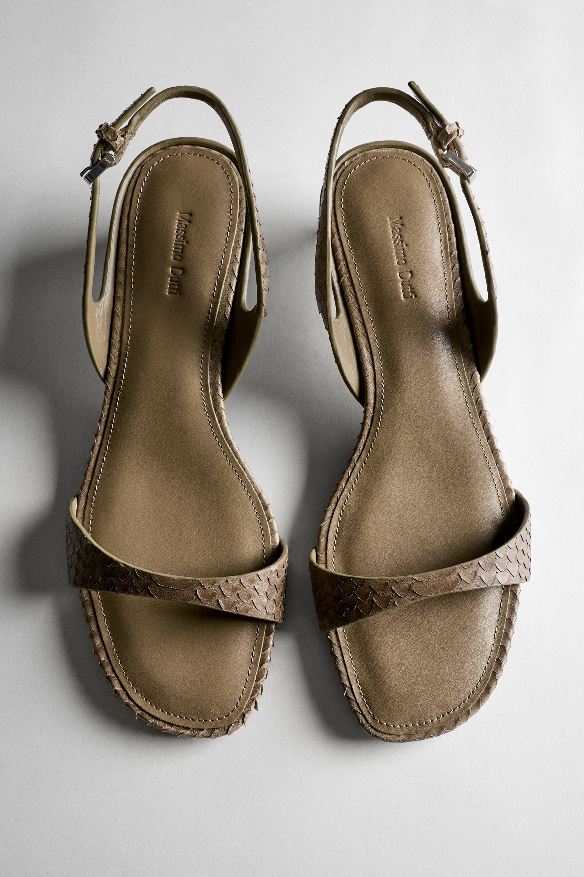 High-heel sandals in embossed leather | Massimo Dutti UK