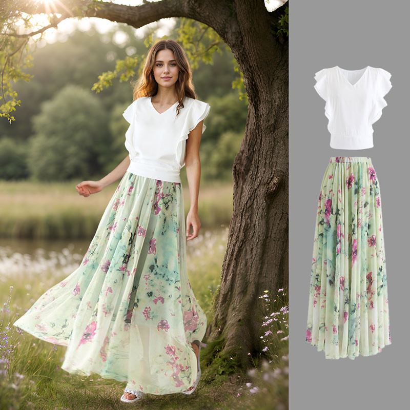 Floral and Frill Maxi Skirt for Beach Weddings & Garden Parties | Chicwish