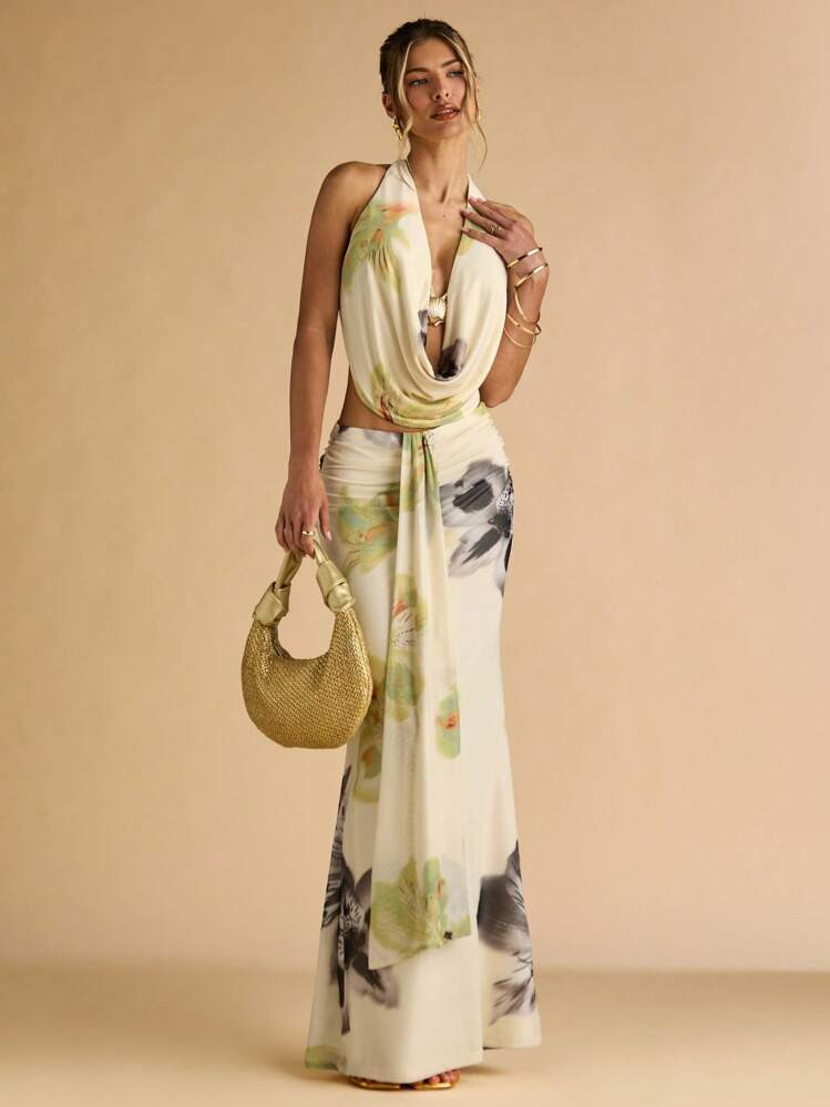 SHEIN BAE Summer Women's Clothing, Flower Metal Button Decorated Women's Tops & Mid-Low Waist Ple... | SHEIN