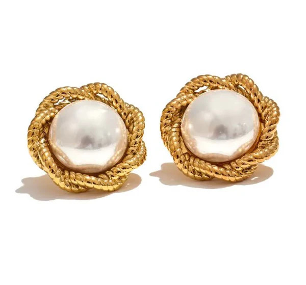 BELLA PEARL BUTTON EARRINGS - GOLD | Fallon Jewelry