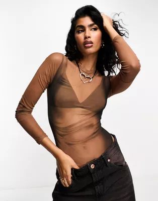 Bershka ombre mesh bodysuit in brown | ASOS (Global)