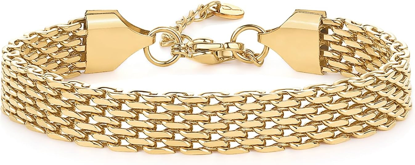 PAVOI 14K Gold Plated Chunky Chain Adjustable Bracelet for Women | Stainless Steel Lightweight Tr... | Amazon (US)