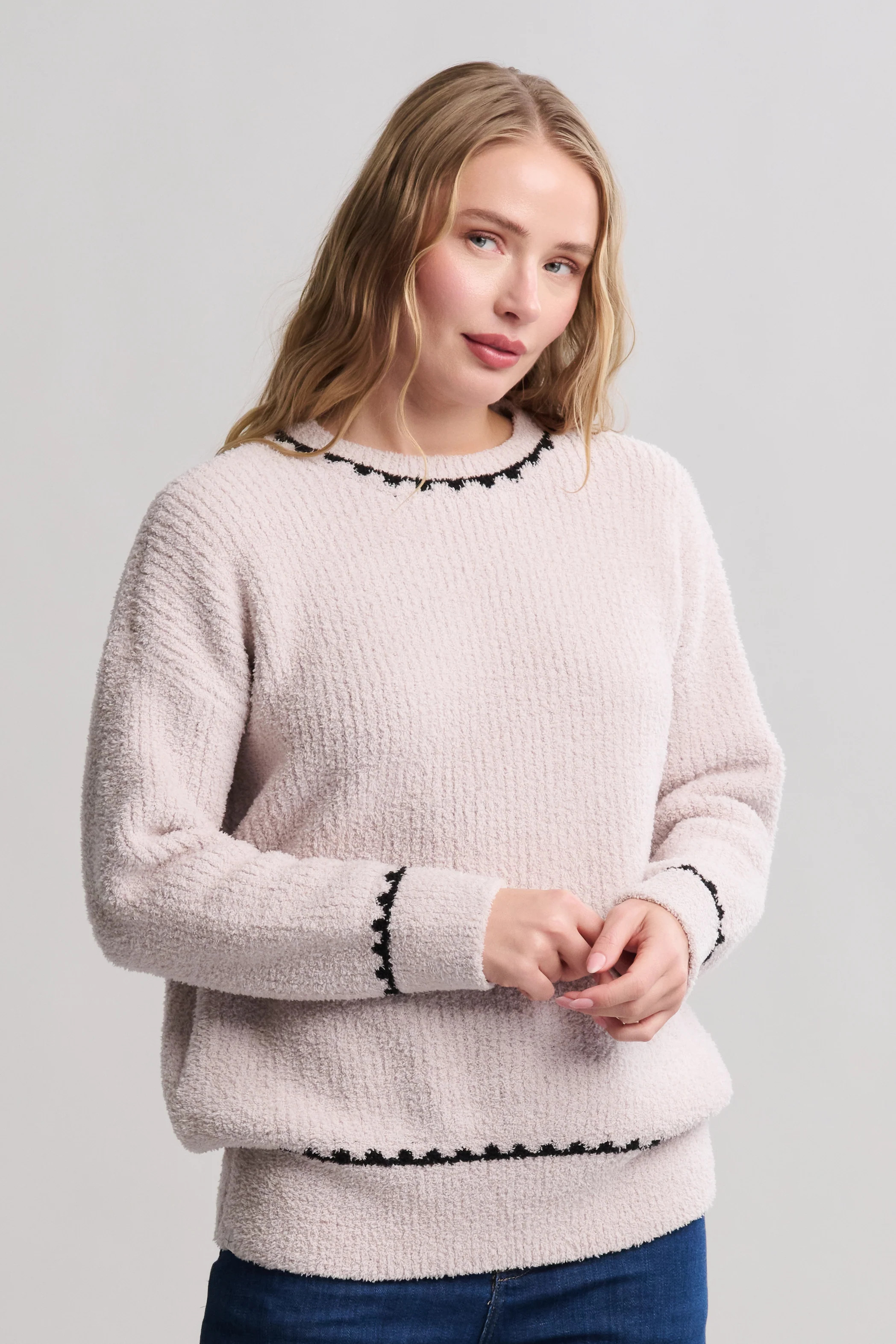 CozyChic® Ribbed Sweater with Blanket Stitch | Barefoot Dreams
