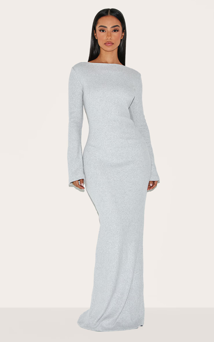 Petite Grey Ribbed Maxi Dress | PrettyLittleThing US